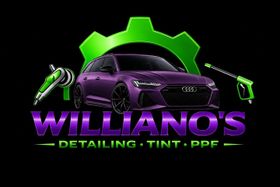 Williano’s Detailing Tint PPF logo with purple car and green gear icon