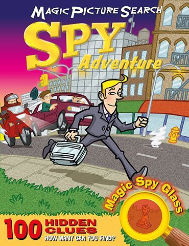 a cartoon of a man running down a street with a briefcase and a magnifying glass .