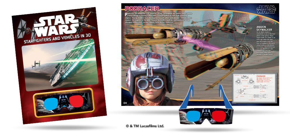a star wars poster and a pair of 3d glasses .