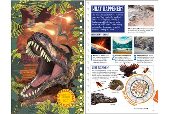 a magazine with a picture of a dinosaur and a page about what happened .