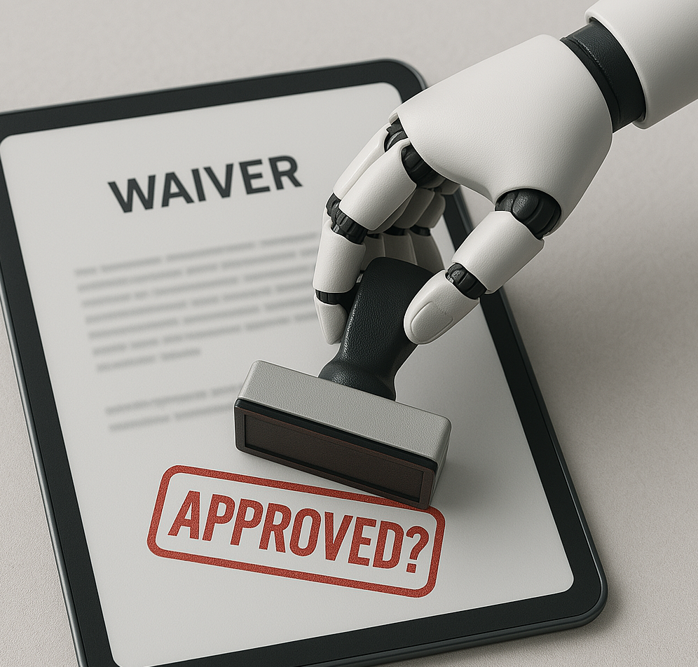 robot with stamp digital waiver under