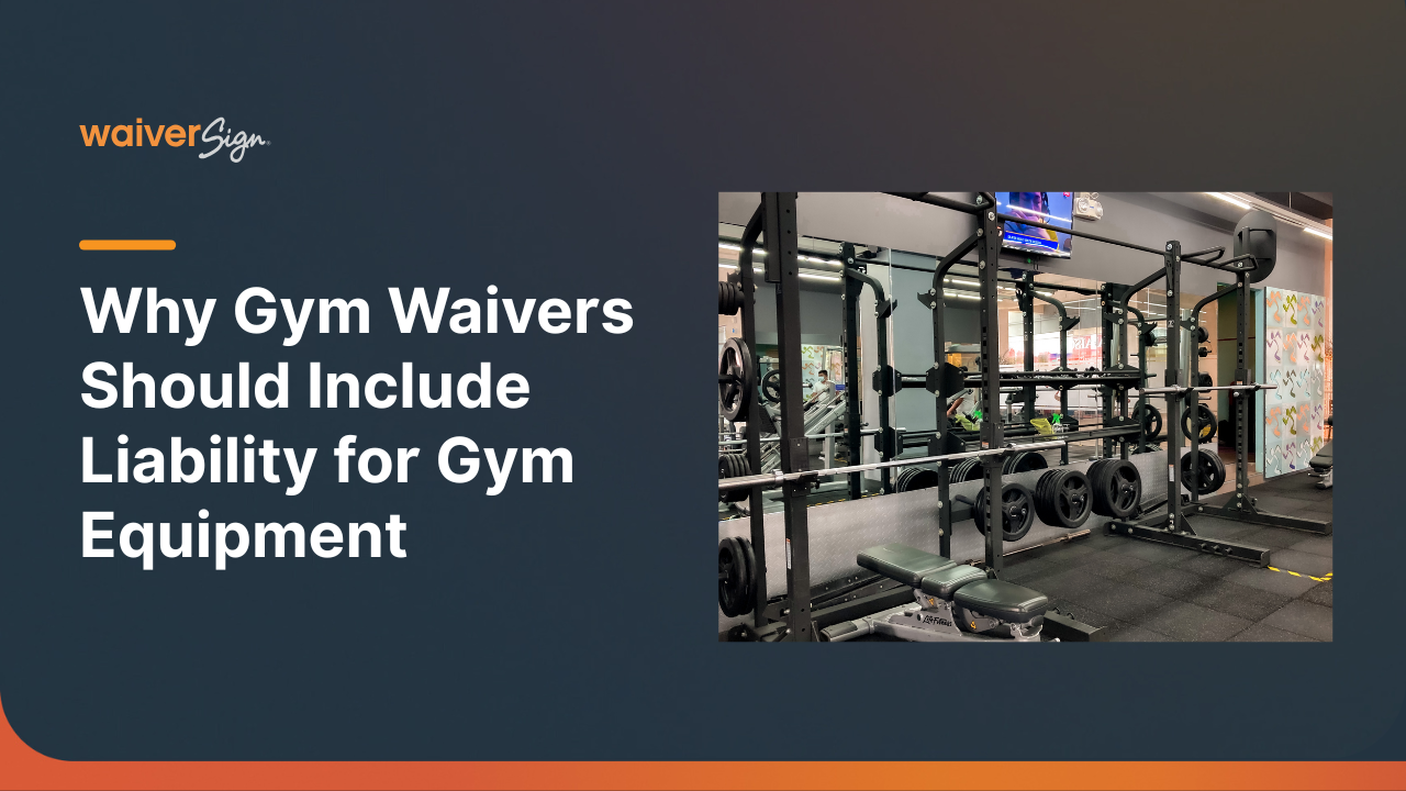 Gym interior with weightlifting equipment; text reads,