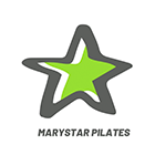 A logo for marystar pilates with a green star on a white background.