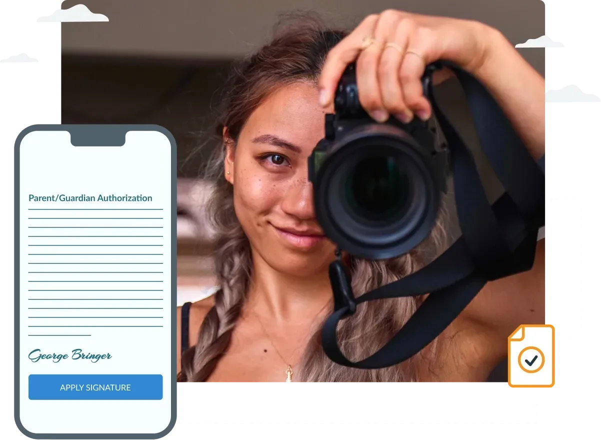 A woman is taking a picture of herself with a camera