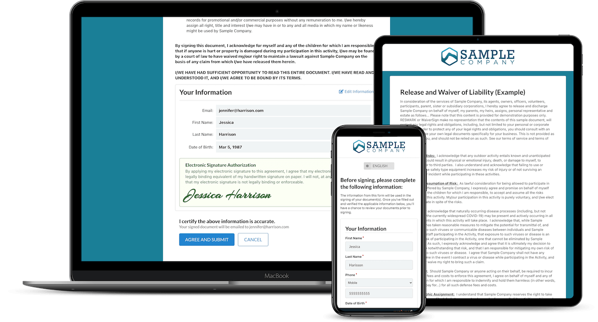 online waiver example