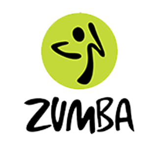 A logo for zumba is shown on a white background
