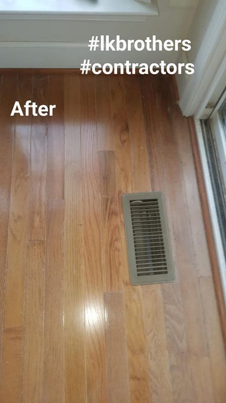 Wood floor with a rectangular floor vent and sunlight by a window, labeled “After.”