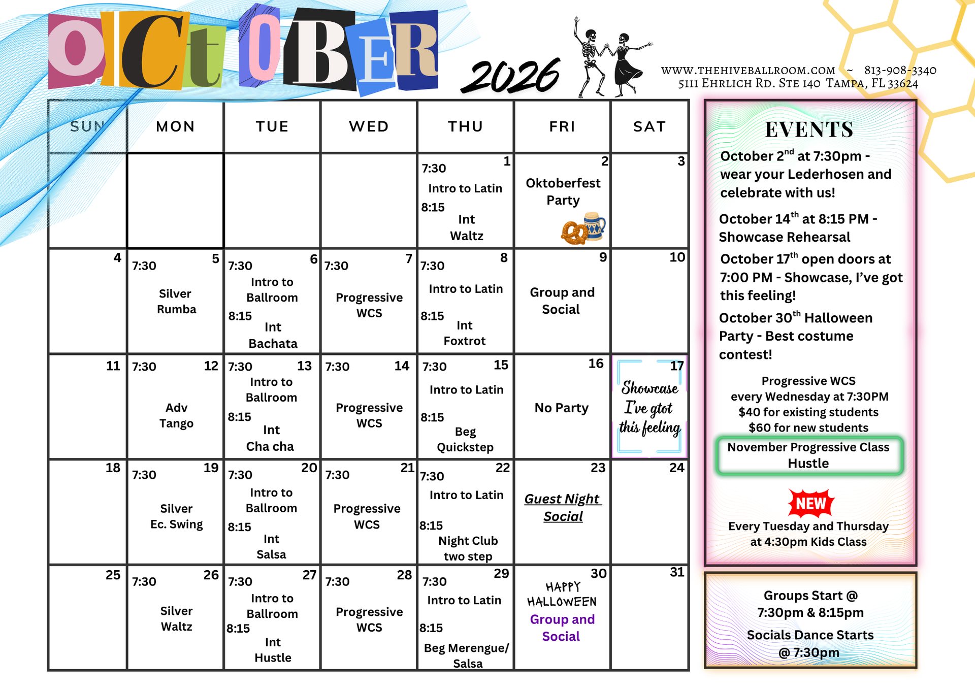 October Calendar — Tampa, FL — The Hive Ballroom Dance