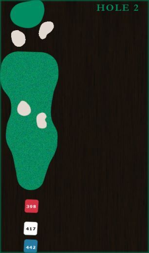 Golf course map for Hole 2, showing the fairway, bunkers, green, and three tee box distances (398, 417, 442).
