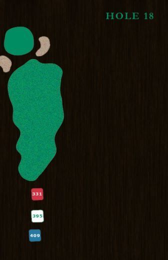 Golf hole diagram showing the fairway, green, sand bunkers, and three tee boxes with yardage markers labeled 331, 395, 400.
