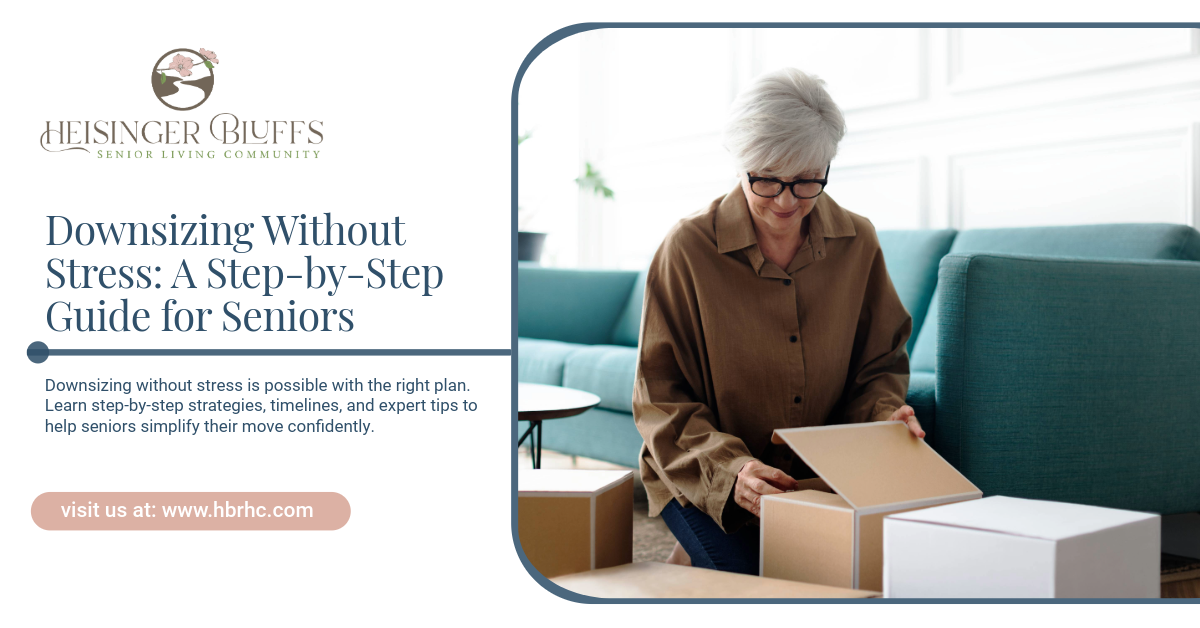 An elderly woman opening boxes, preparing to downsize. 