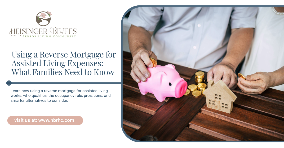 An elderly couple counting coins beside a pink piggy bank and a model house