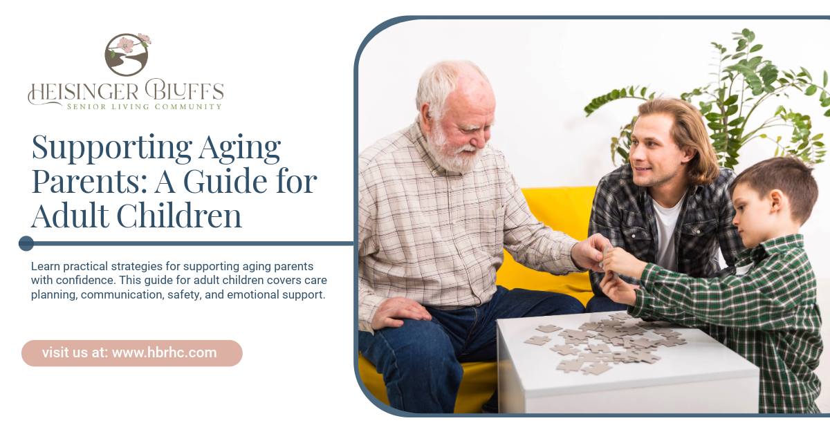 An elderly man bonding with his child and his grandchild