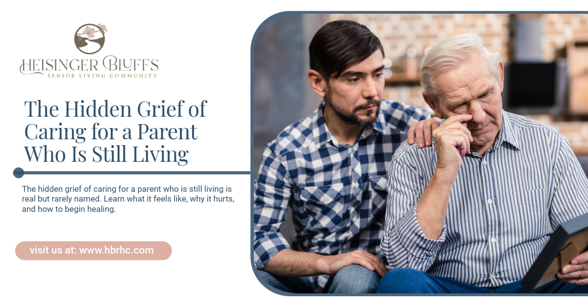 A man looking sad as he holds his senior father