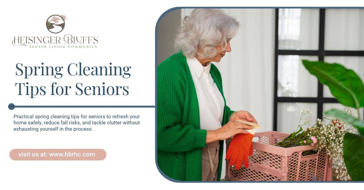 A senior doing spring cleaning