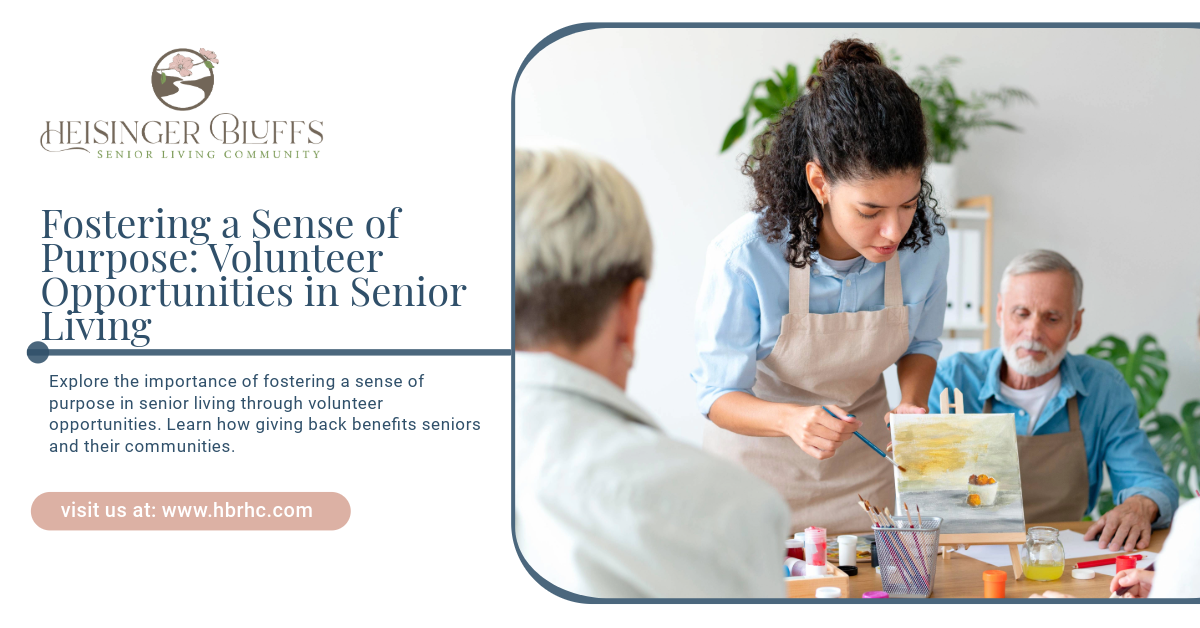 A senior living volunteer teaching seniors how to paint