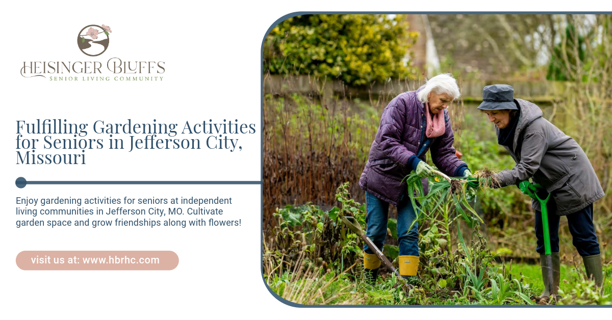 Two older women are working in a garden.