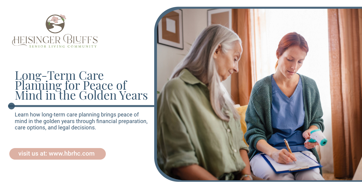 An elderly woman and her daughter are sitting on a couch while planning for long-term care