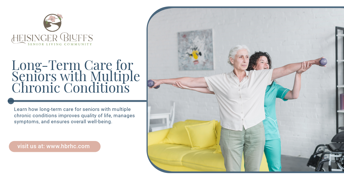 A caregiver helping an elderly lift some dumbbells