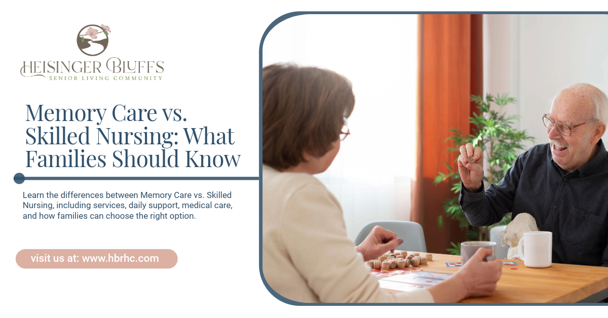 Two seniors in a memory care facility playing board games