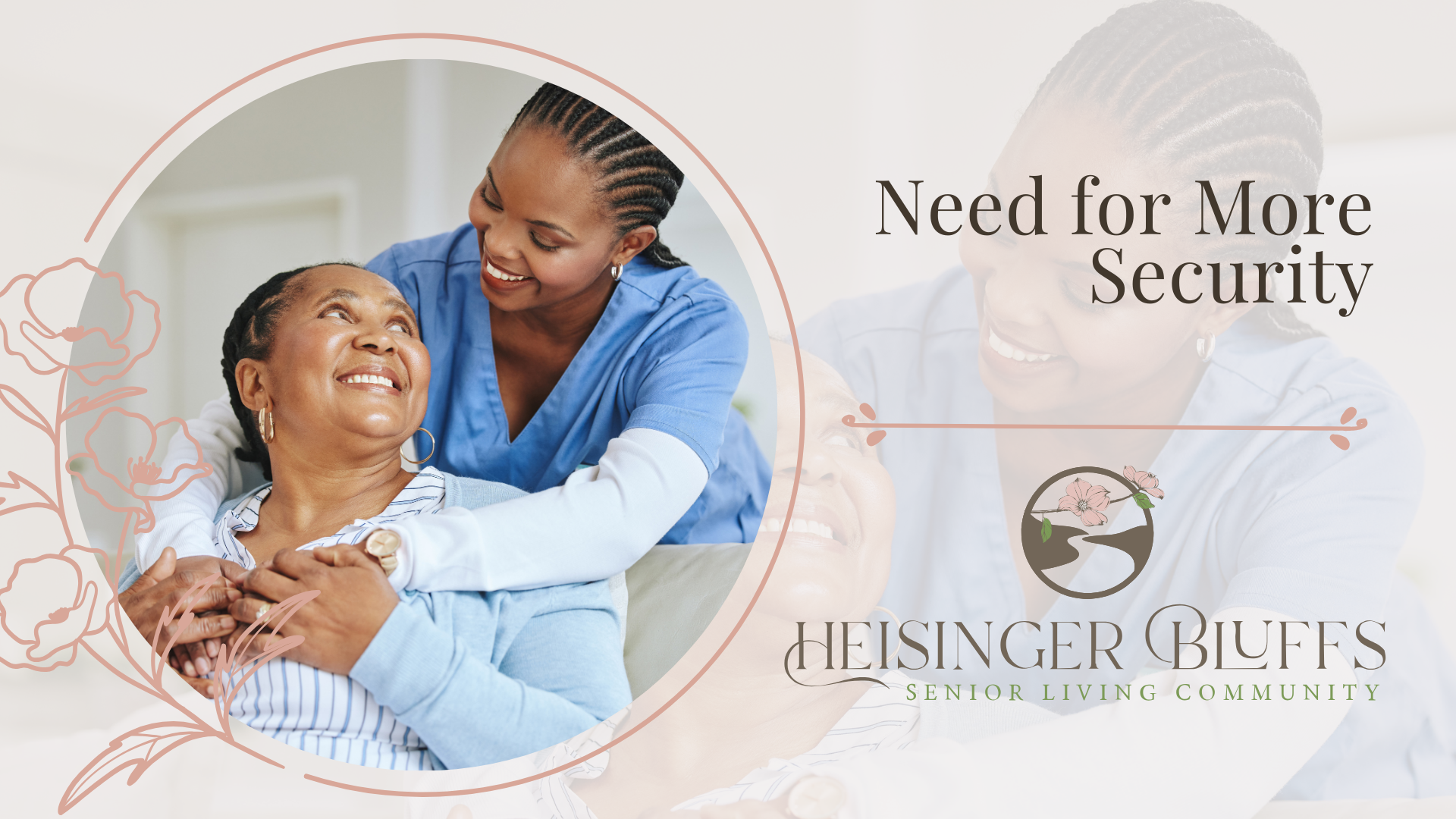 A nurse hugging an elderly woman in a wheelchair 