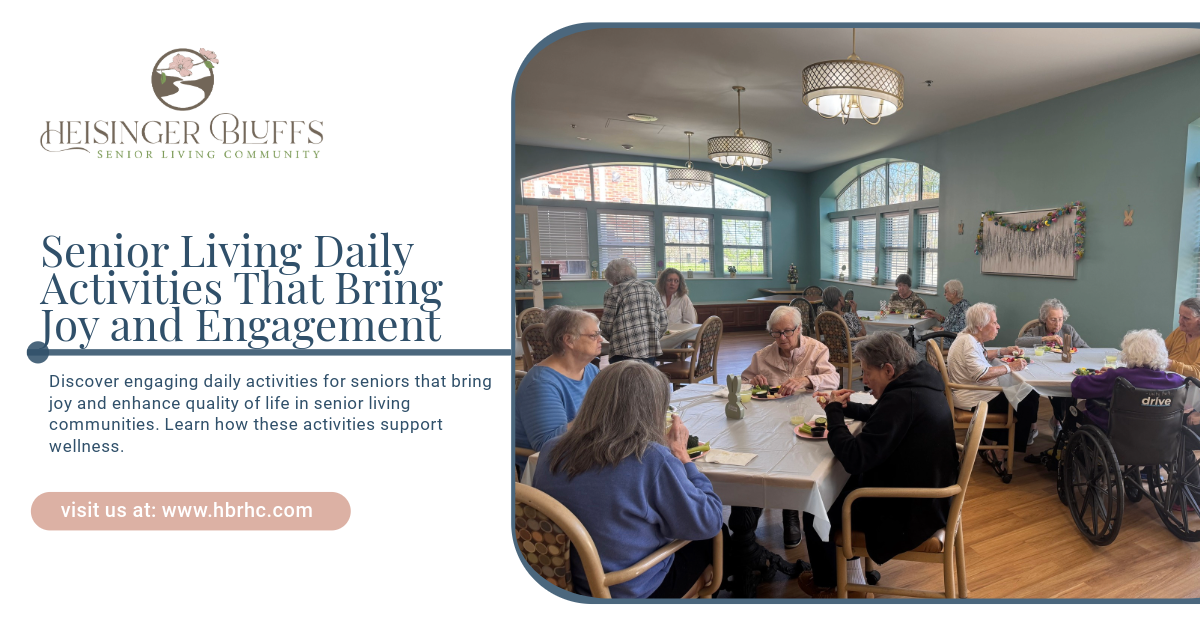 A group of elderly people is sitting at tables in a dining room.
