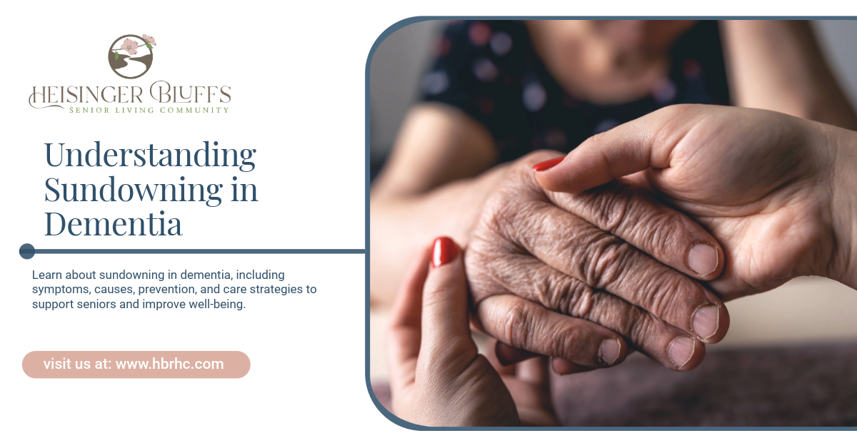A senior with dementia holding a caregiver's hand
