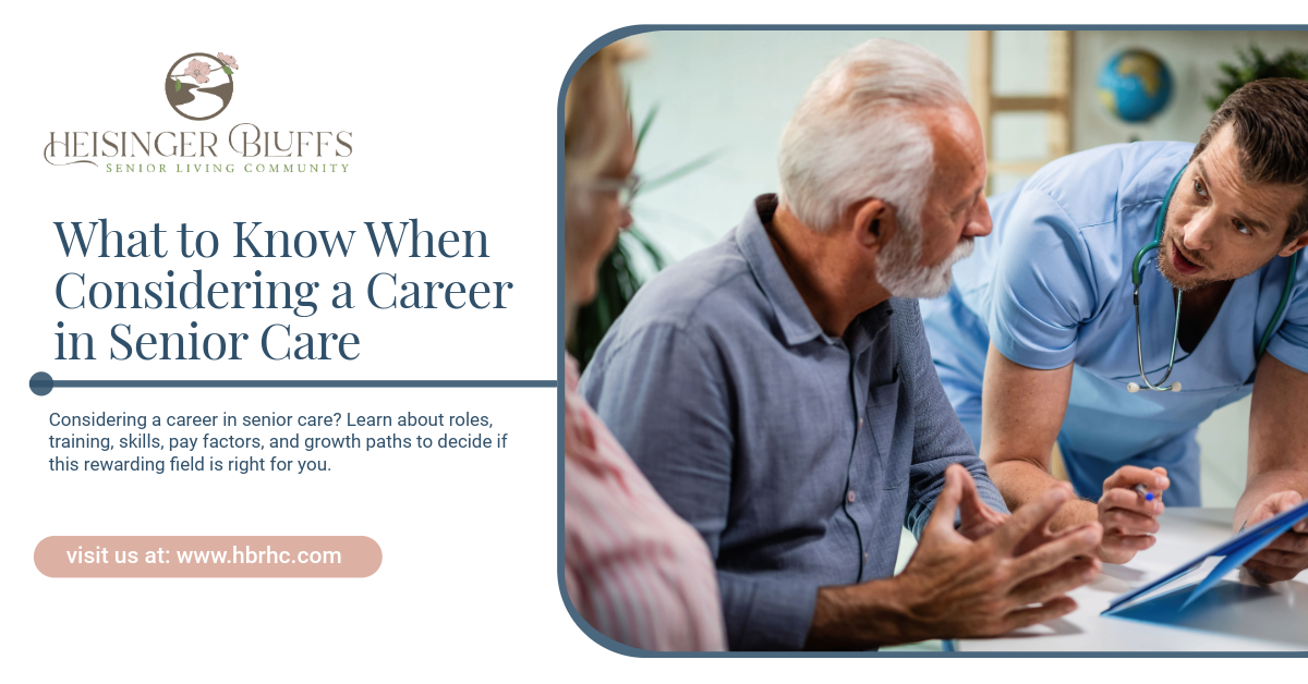 A senior care staff member talking to a patient