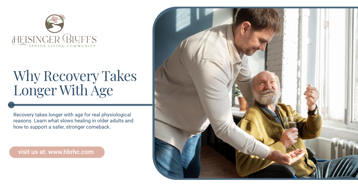 A recovering senior being assisted by a caregiver