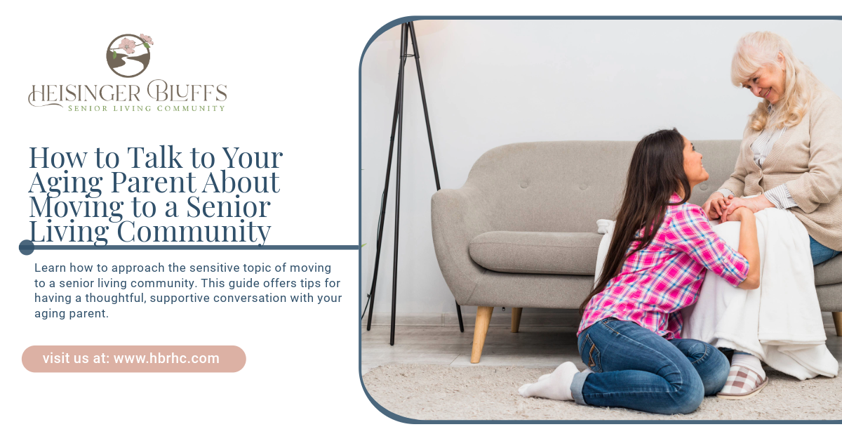 A daughter talking to her mom about moving to a senior living community