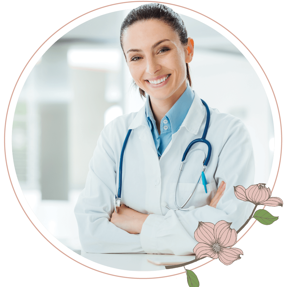 A smiling female doctor with a stethoscope around her neck