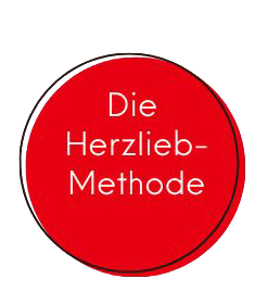roten Kreis mit weißer Schrift „Die Herzlieb-Methode“