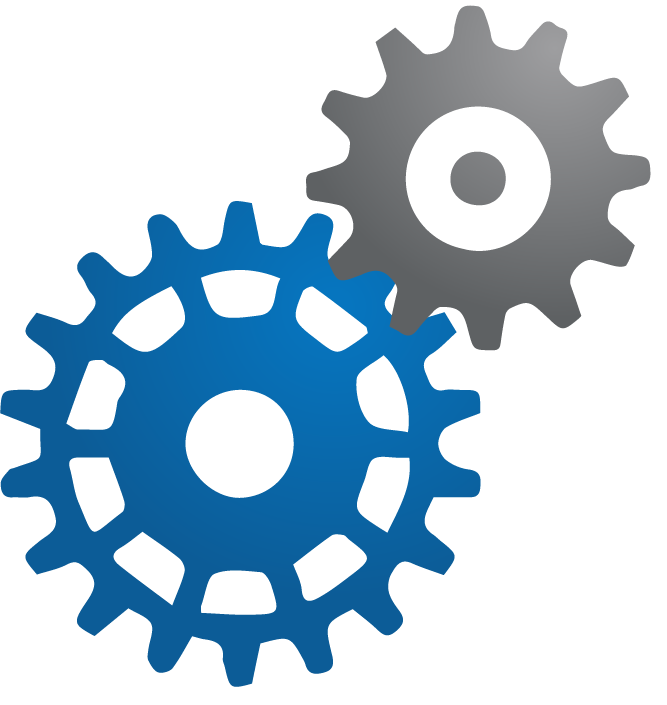 Ineinandergreifende blaue und graue Zahnräder symbolisieren Teamarbeit oder Einstellungen.