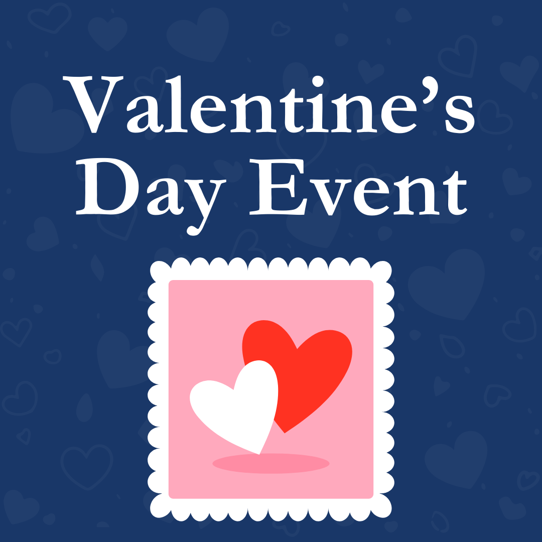 A valentine 's day event poster with two hearts on it