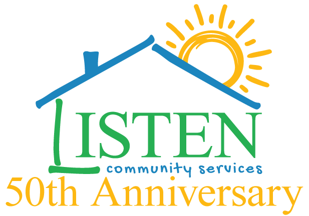 A logo for listen community services 50th anniversary
