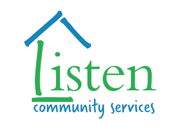 A green and blue logo for listen community services