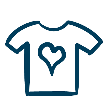 A blue t-shirt with a heart on it.