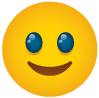 A yellow smiley face with blue eyes and a smile.