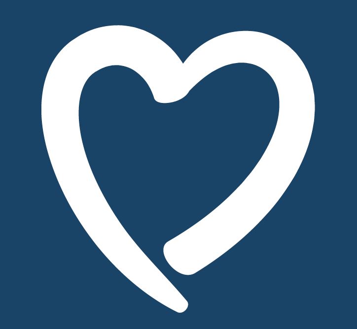 A white heart is on a blue background