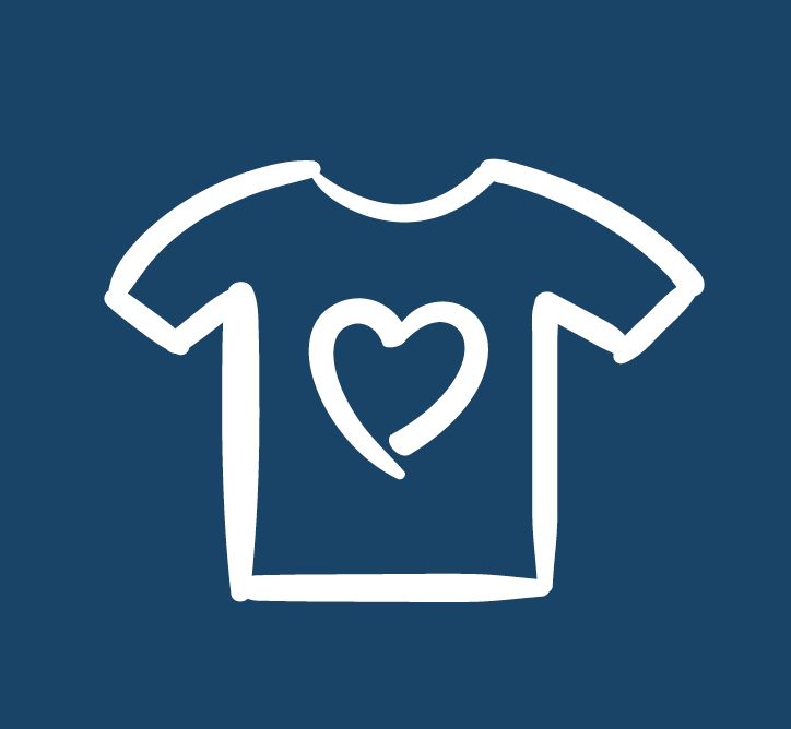 A t-shirt with a heart on it on a blue background.