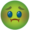 A green smiley face with blue eyes and a red mouth.