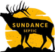 Black elk silhouette with antlers, "SUNDANCE SEPTIC" text, against a yellow textured sun background.