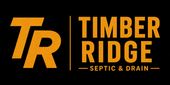Timber Ridge Septic & Drain logo in orange and white on black background