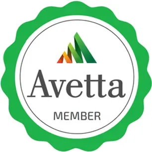 A green and white badge that says avetta member