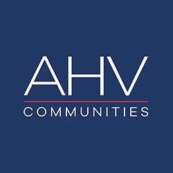 the ahv communities logo is on a blue background .