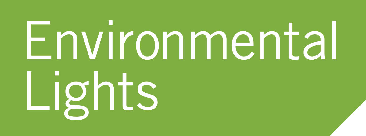 a green sign that says `` environmental lights '' on it