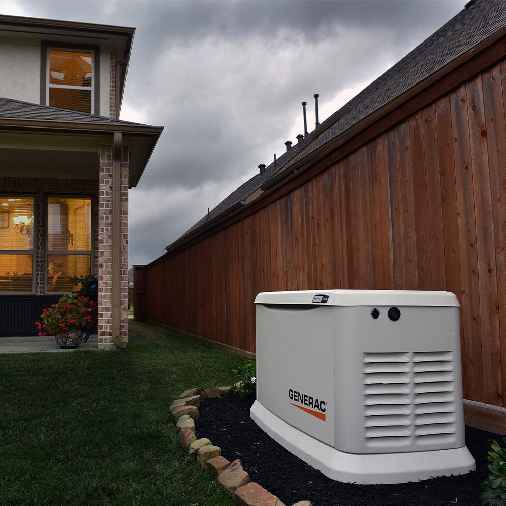 a generator is in the backyard of a house