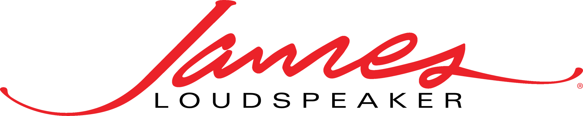the james loudspeaker logo is red and black on a white background .