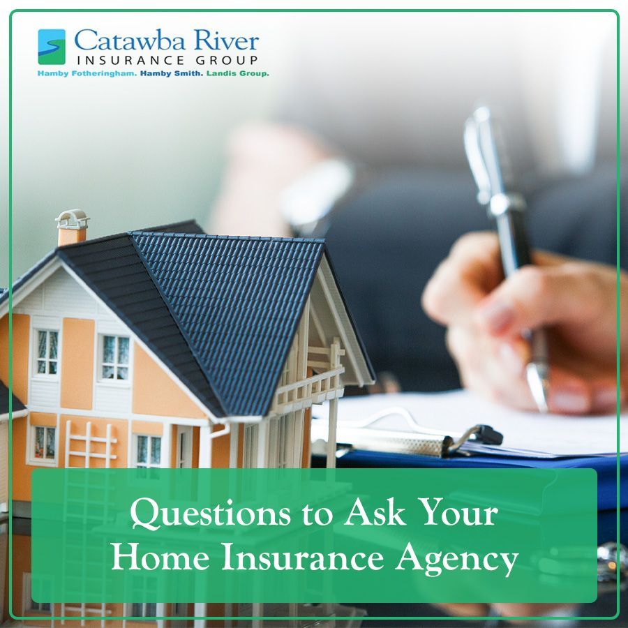 Model house next to person writing on paper; advertisement for home insurance with questions to ask.
