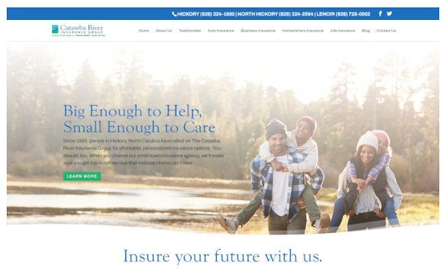 Website header with family playing outdoors, and text 